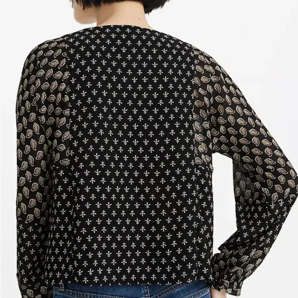 2/30 Madewell Sheer Sleeve Brushstroke Paisley Mix Media Top XXS - Picture 2 of 8